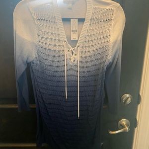 Blue ombré 3/4 sleeve summer sweater